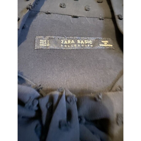 ZARA Plumetis Dress Bow Neckline Black Swiss Dot Size Large Ruffles Line… - Picture 8 of 12